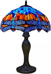 16" Tiffany Style Stained Glass Table Lamp Adjustable Brightness Brass Base
