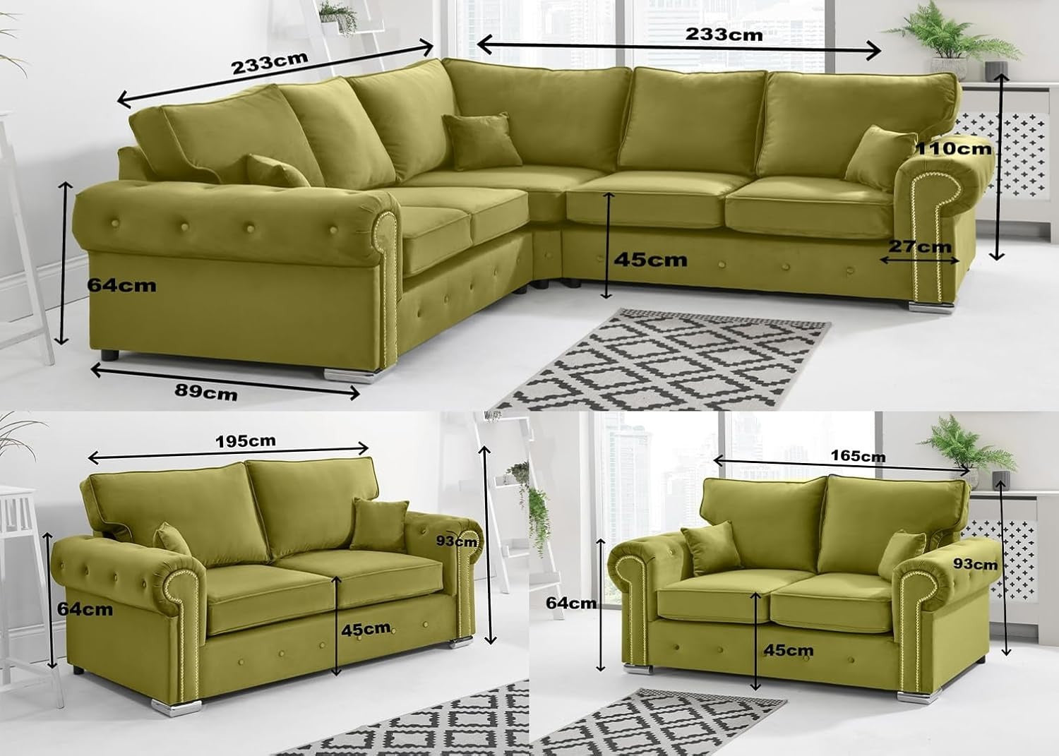 Luxury Velvet Chesterfield Corner Sofa – Steel Plush, Foam Seats.