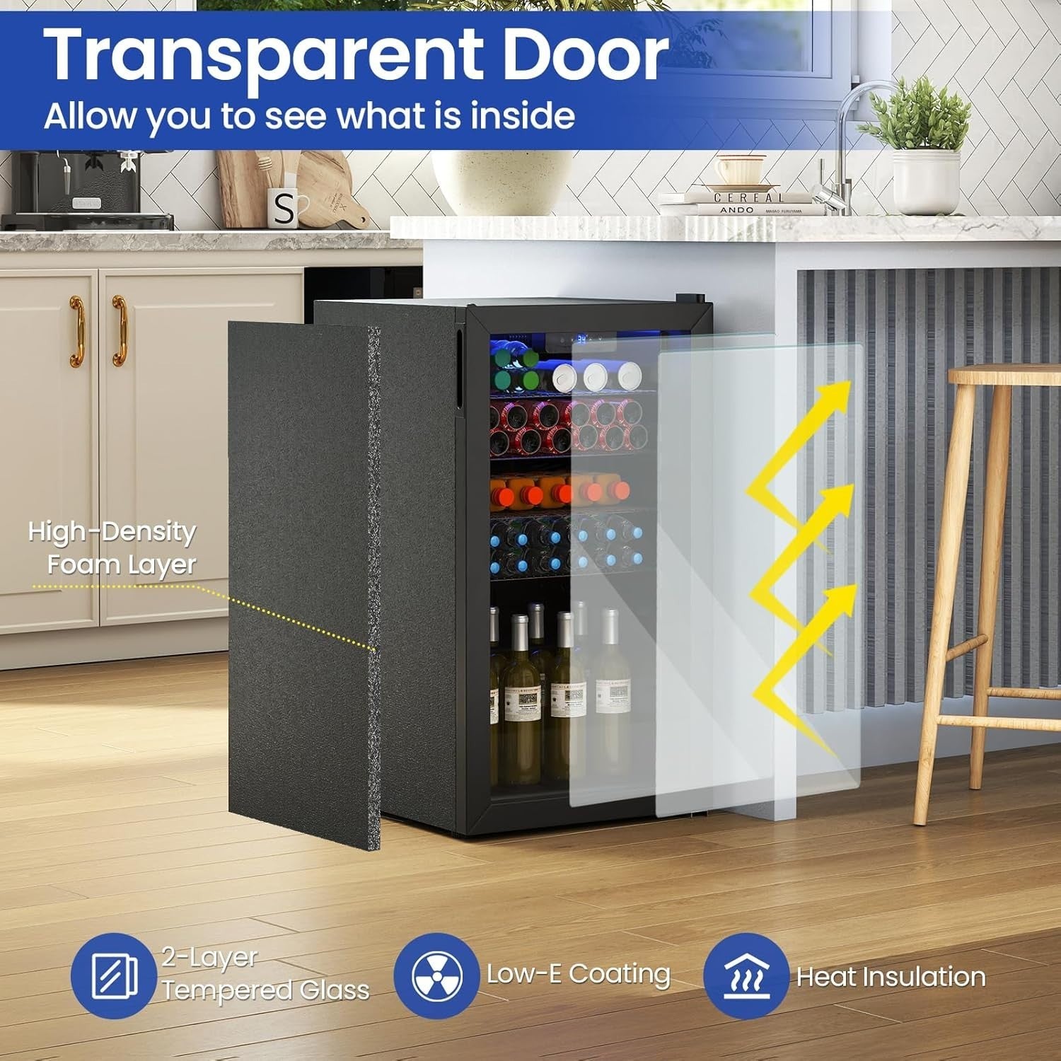 78L Mini Fridge Beverage Cooler 116 Can LED Glass Door Freestanding