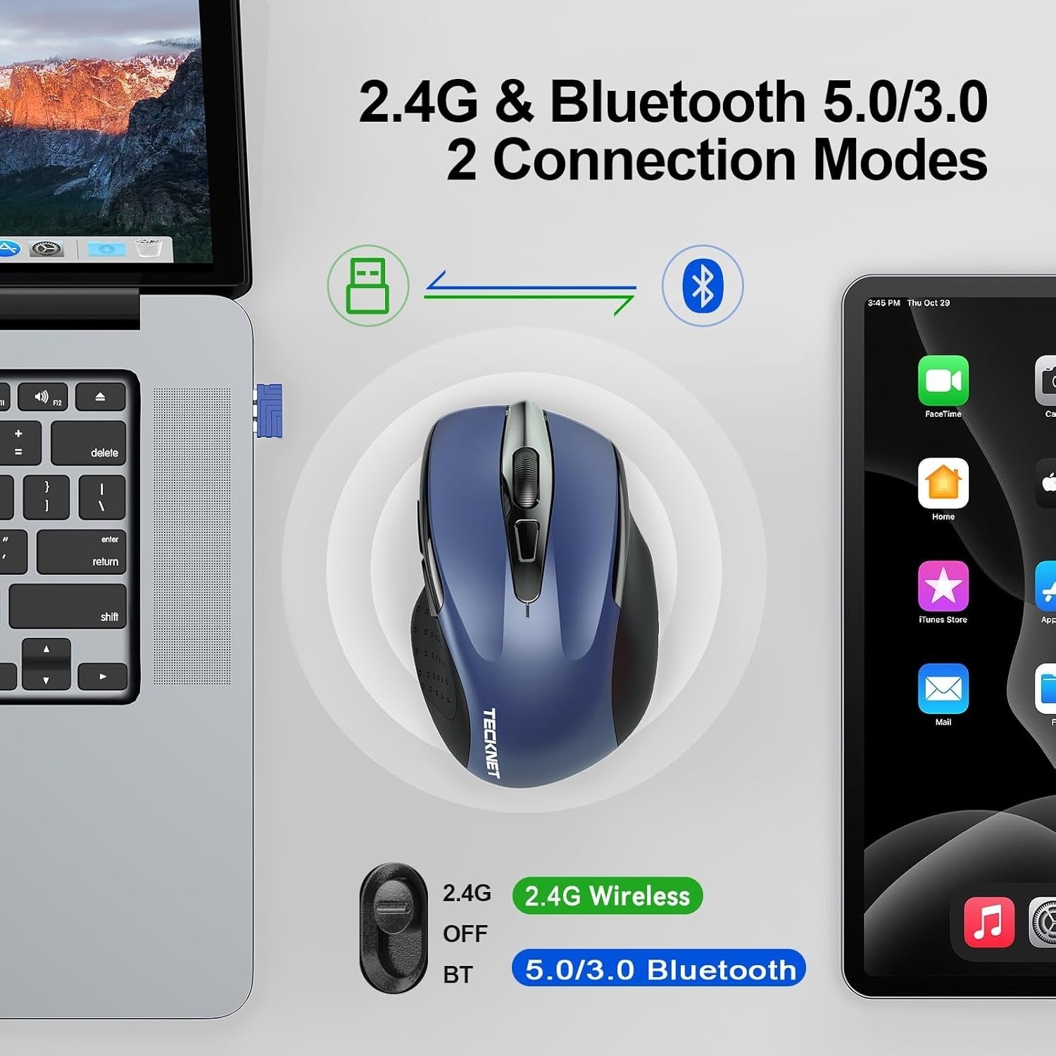 Bluetooth Wireless Mouse 4800 DPI Silent 6 Button Ergonomic Laptop PC