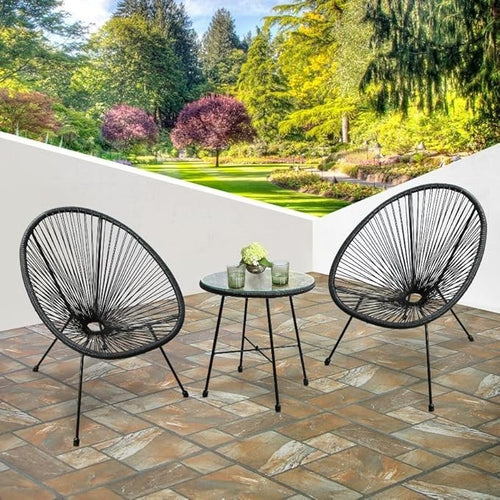 Outdoor Bistro Set 3pcs Egg Chairs & Table Rattan Style Garden Furniture