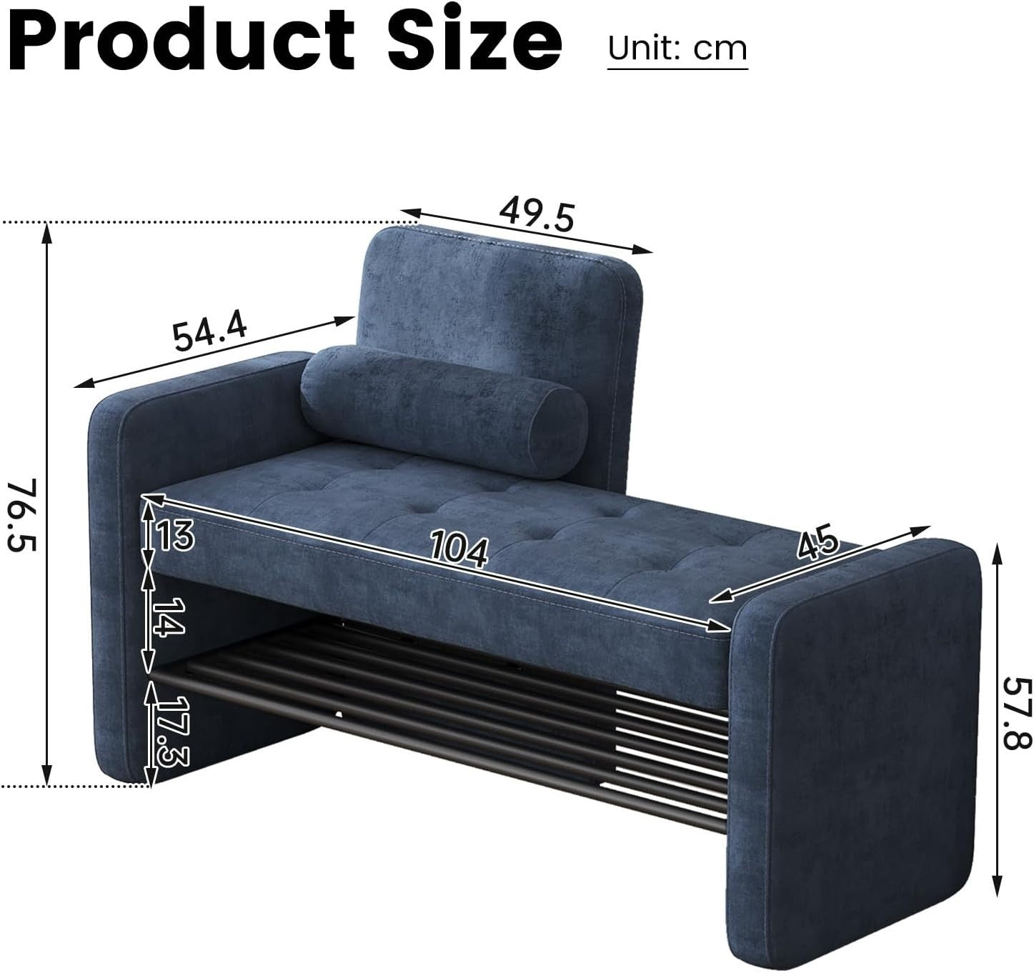 104cm Entryway Bench with Shoe Storage, Upholstered Blue Modern Seat