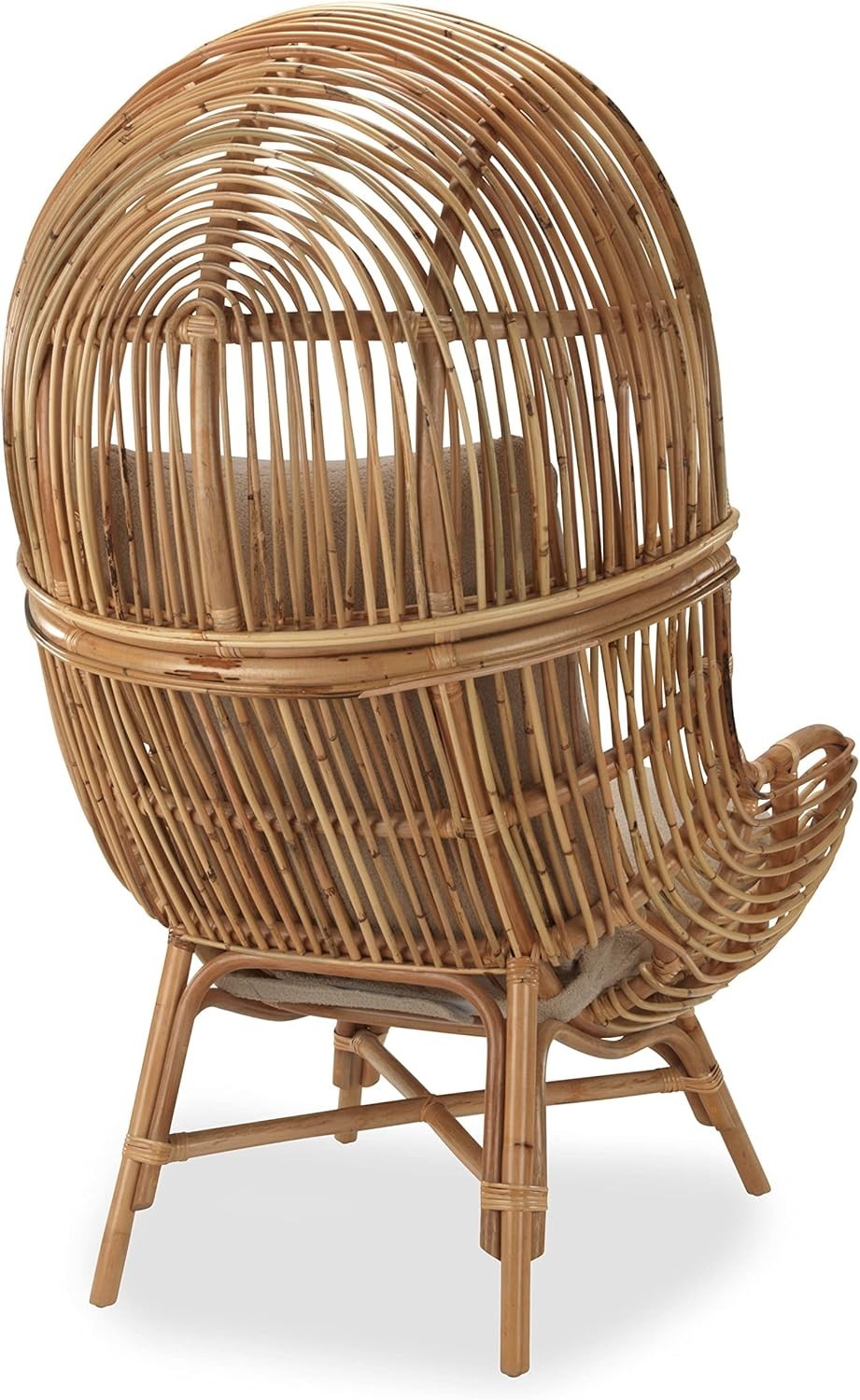 Tall Rattan Cocoon Chair Indoor High Back Wicker Lounge Seat with Cushion