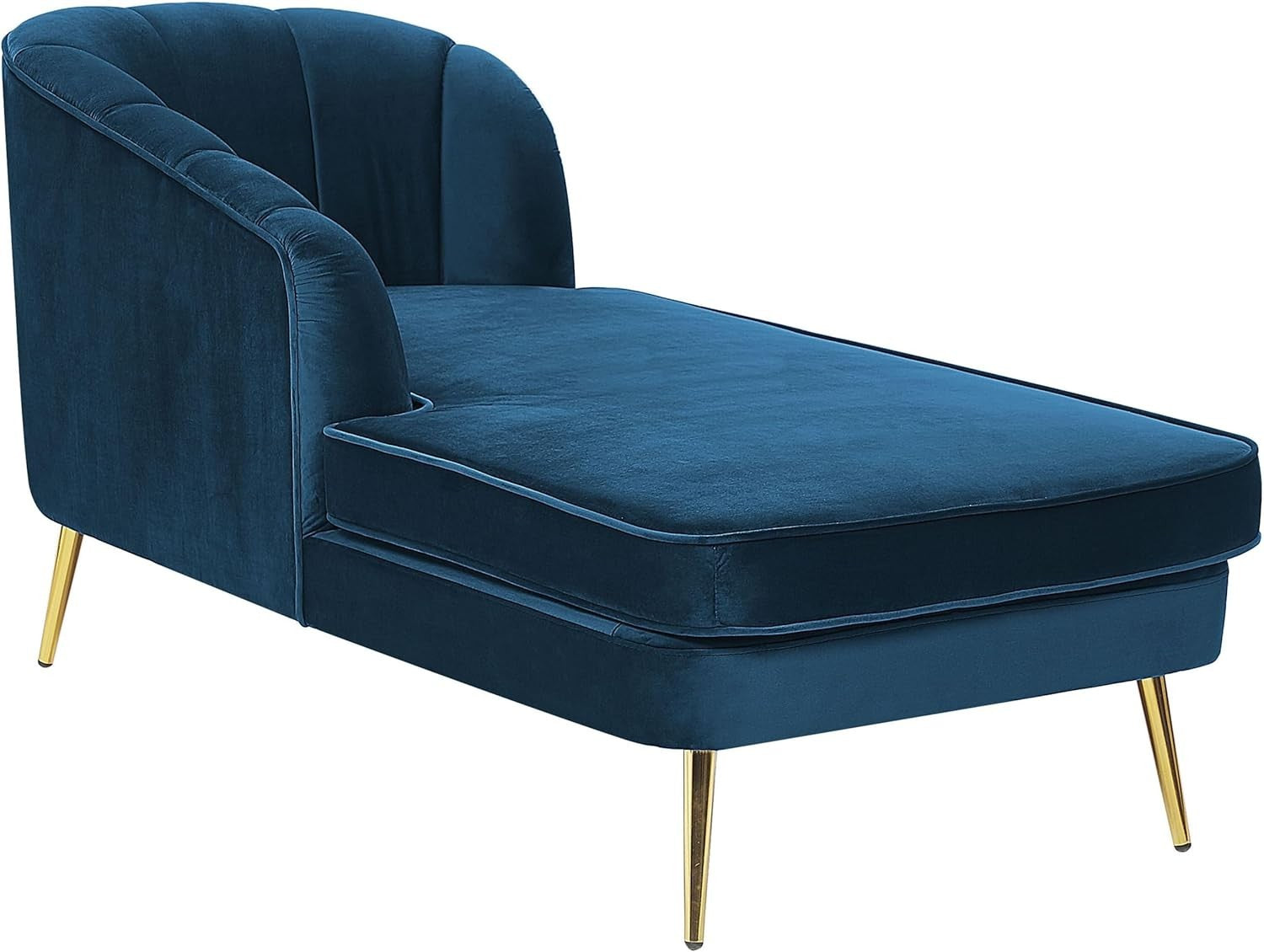 Navy Velvet Chaise Lounge Sofa | Gold Legs, 76cm Seat, Right Hand Design