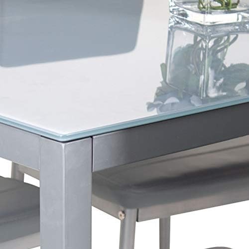 Modern 6-Seater Grey Glass Dining Table with Faux Leather Chairs