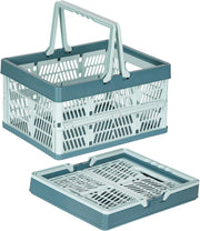 2 Pack 30L Folding Plastic Storage Crates Stackable Collapsible Blue