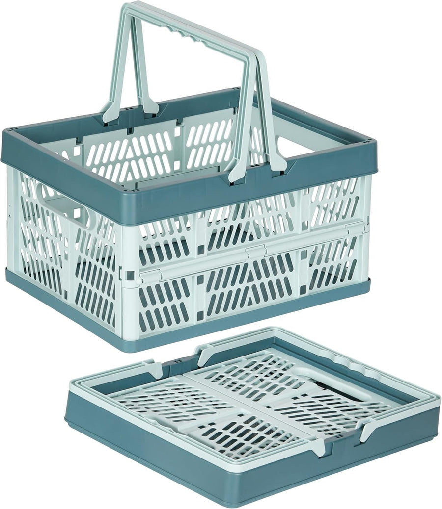 2 Pack 30L Folding Plastic Storage Crates Stackable Collapsible Blue