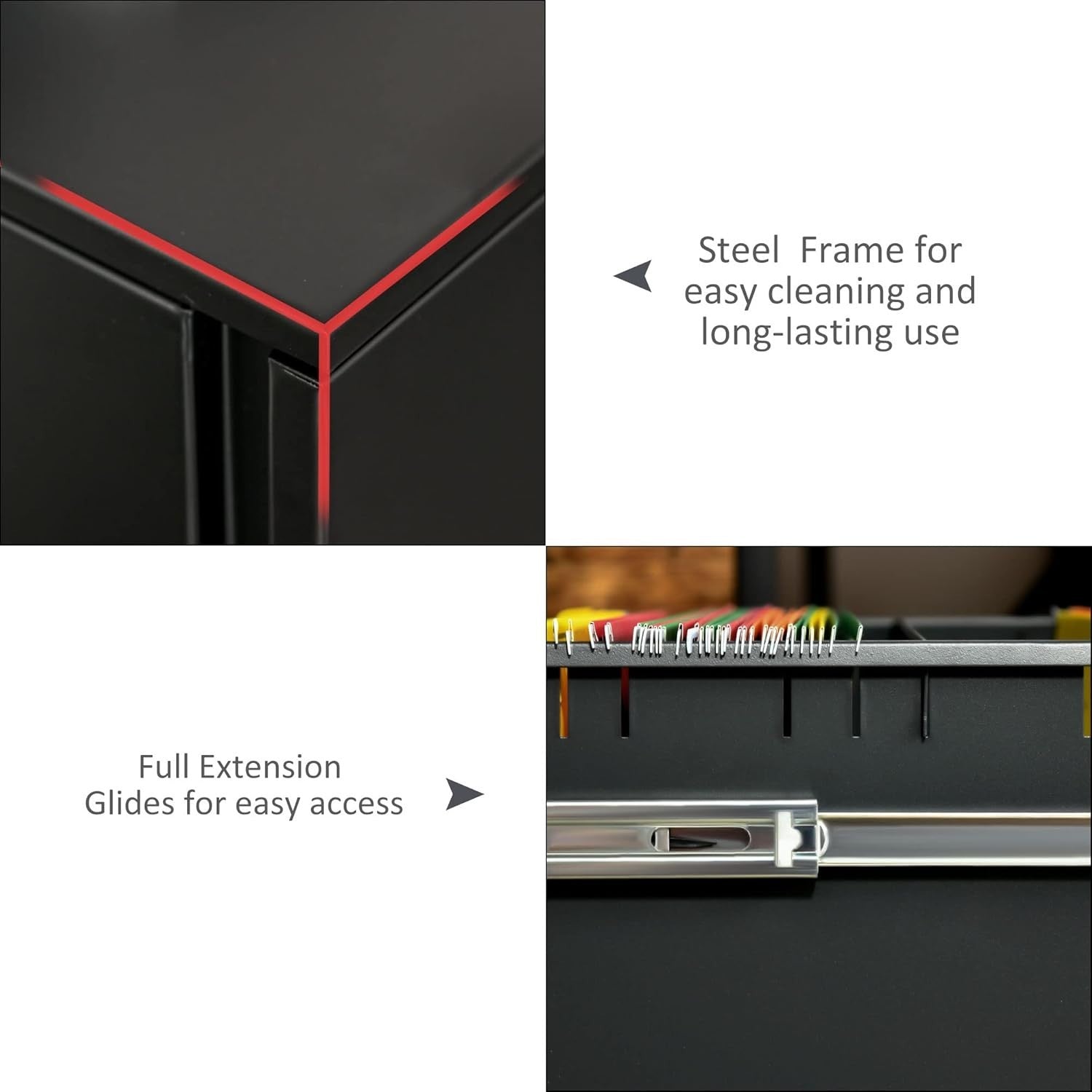 Black 2 Drawer Mobile Filing Cabinet Lockable Steel A4 Letter Under Desk