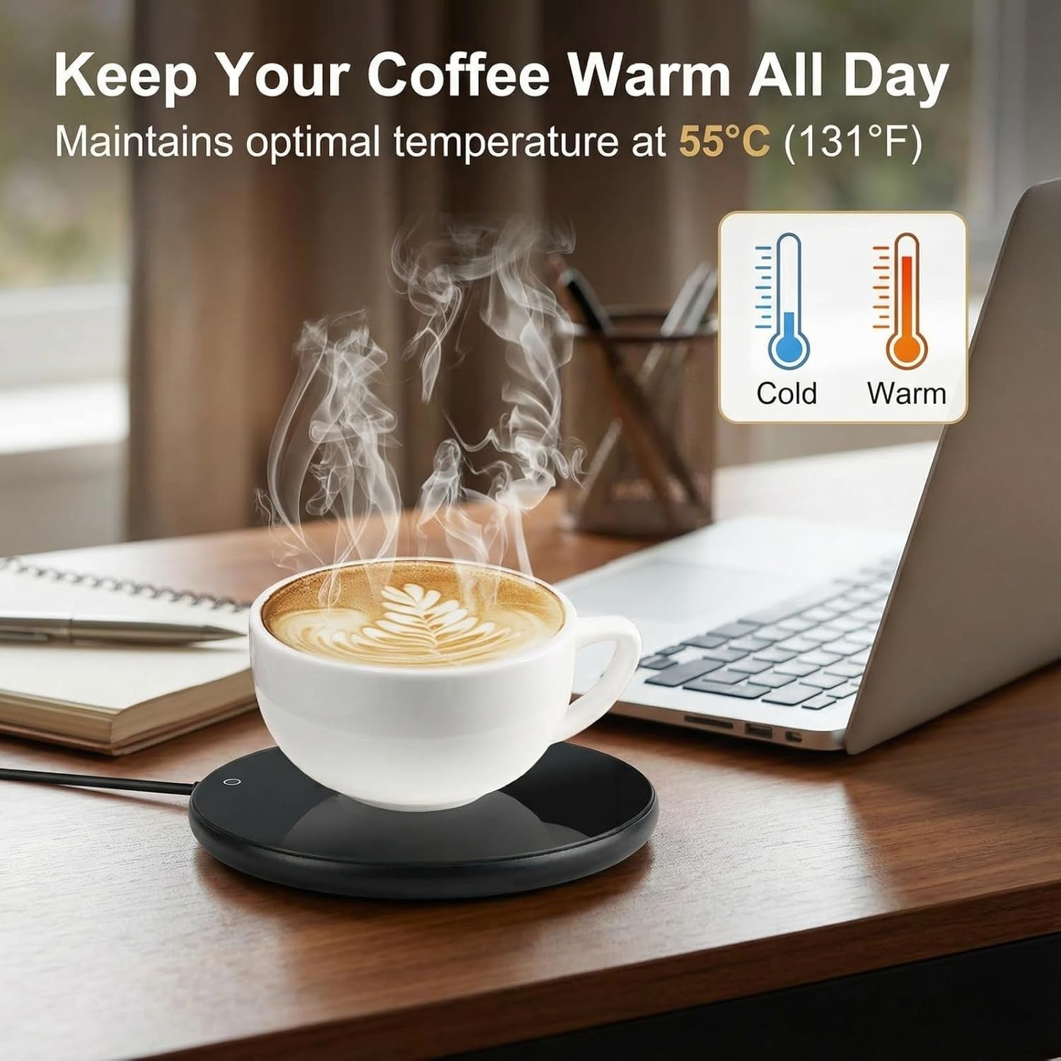USB Coffee Mug Warmer 55°C Auto Shut Off Desk Heater