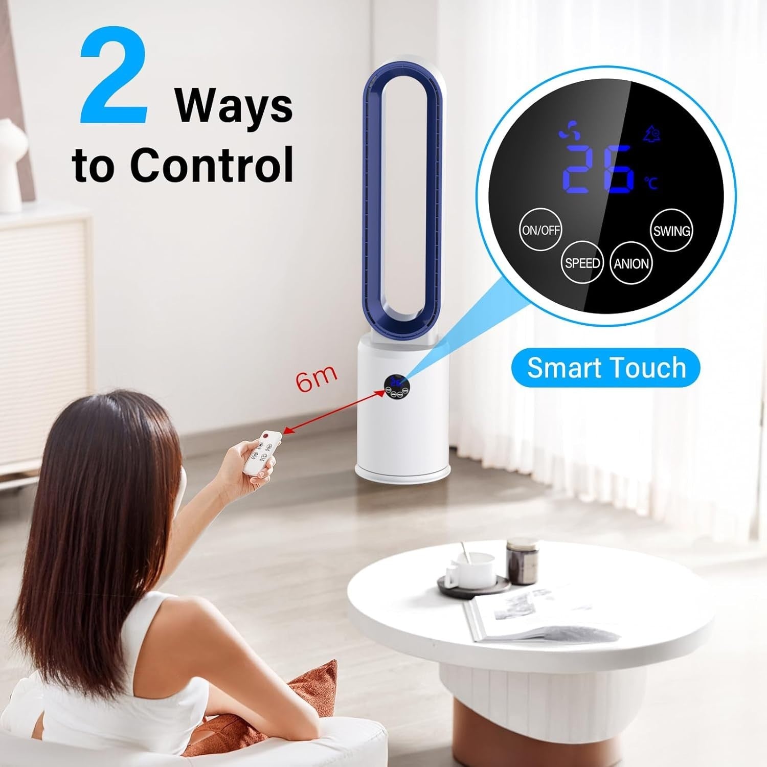 38-Inch Bladeless Tower Fan – 24-Speed Quiet Cooling w Remote LED Timer Display
