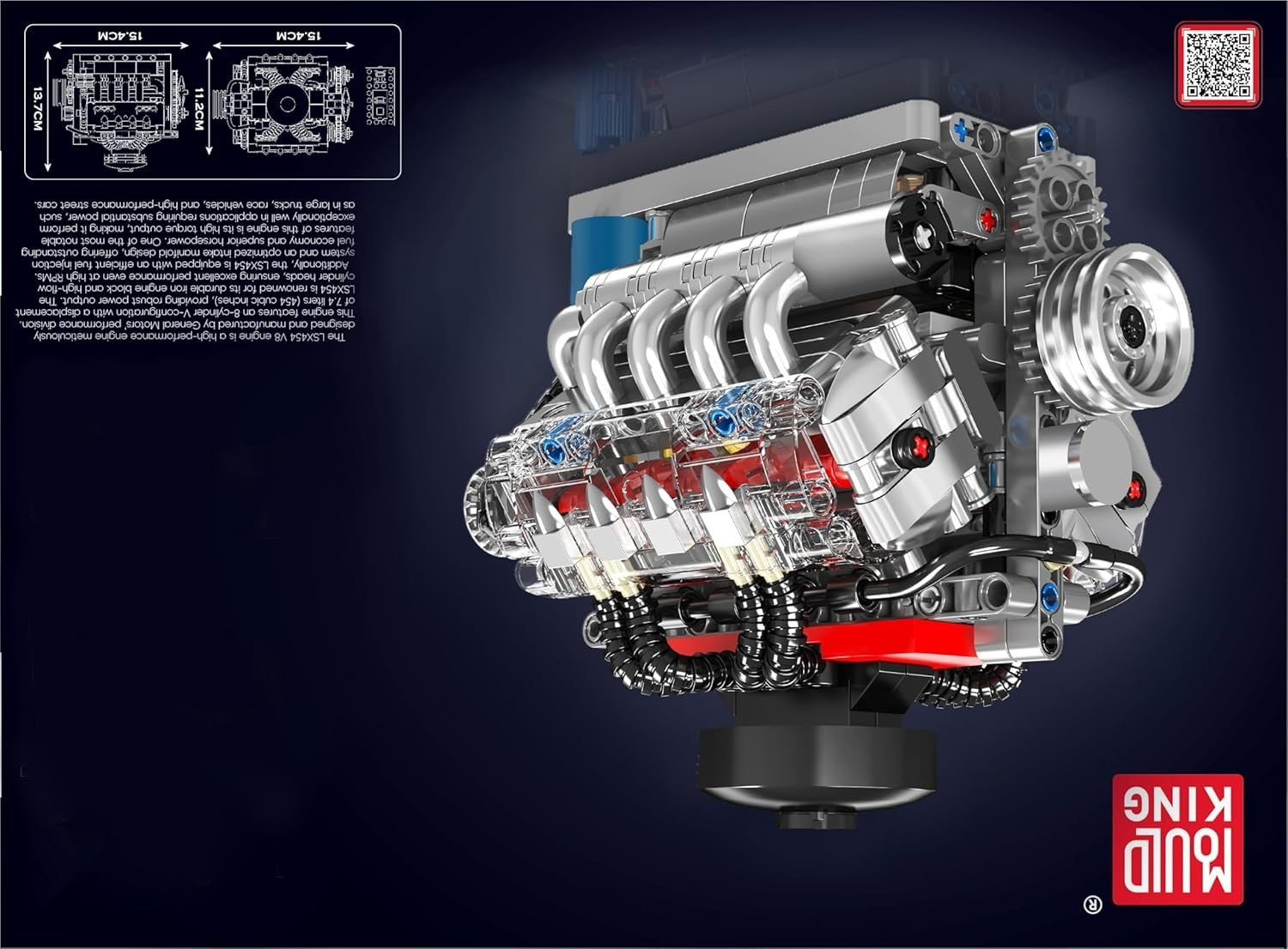 Realistic DIY V8 Engine Model Kit - 487pcs STEM Toy, Moving Parts, Kids & Adults