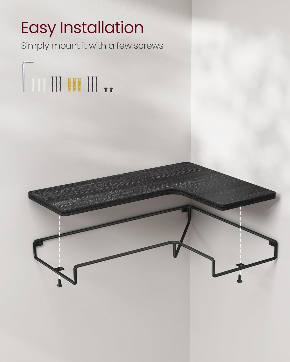L-Shaped Corner Floating Shelves Set of 2 Industrial Wall Storage Black