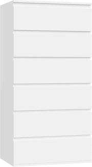 6-Drawer White Chest Storage Cabinet 119cm Tall Bedroom Dresser Organizer