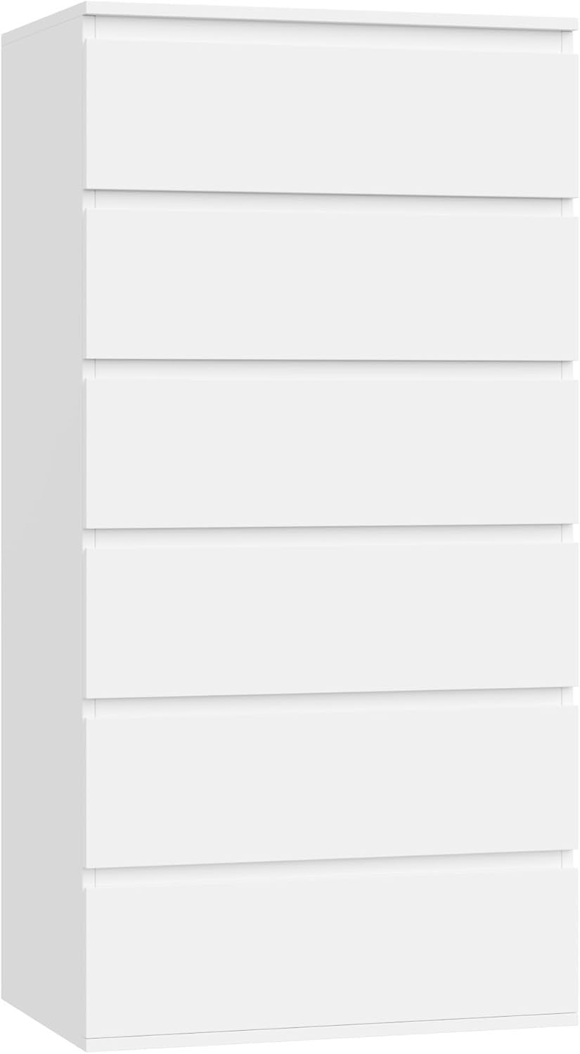 6-Drawer White Chest Storage Cabinet 119cm Tall Bedroom Dresser Organizer