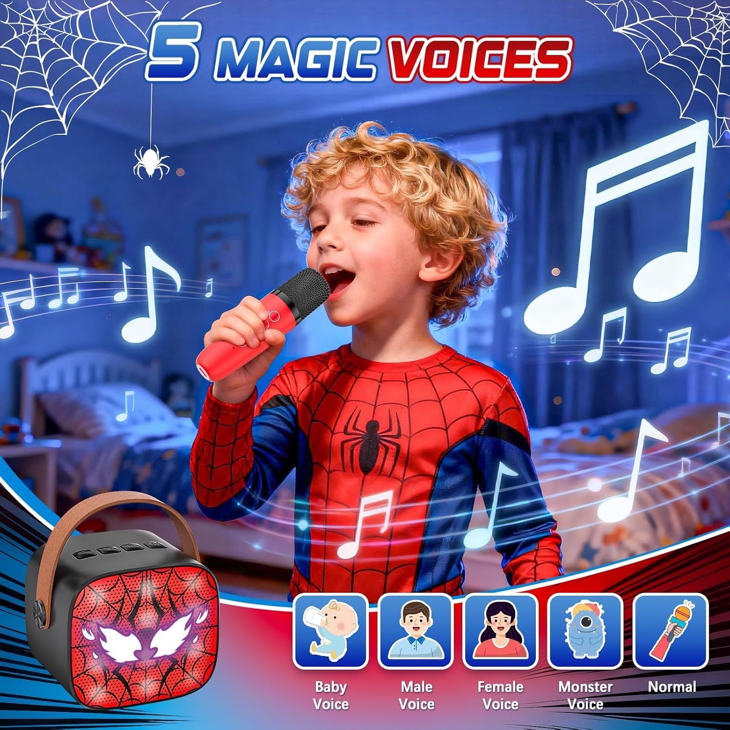 Blue Spider Karaoke Machine 2 Mics Bluetooth LED Voice Changer