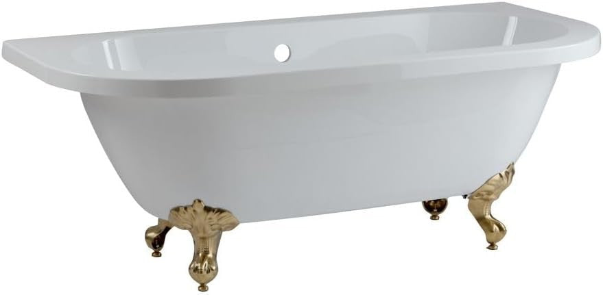 1685x780mm Double Ended Freestanding Back to Wall Bath White Acrylic w/ Brass