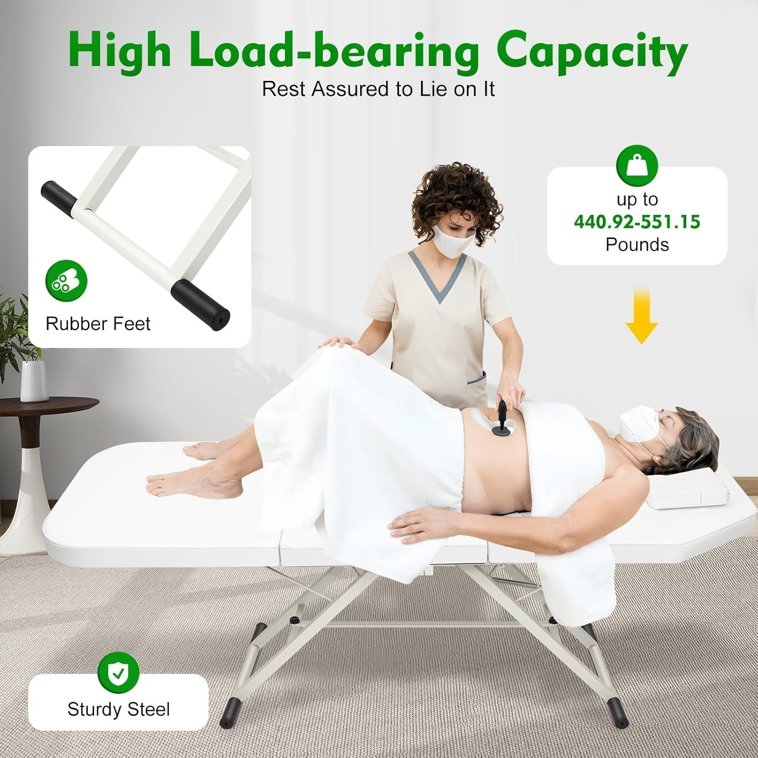 Foldable Portable Massage Bed 3-Section Beauty Salon Spa Table White 180×60cm