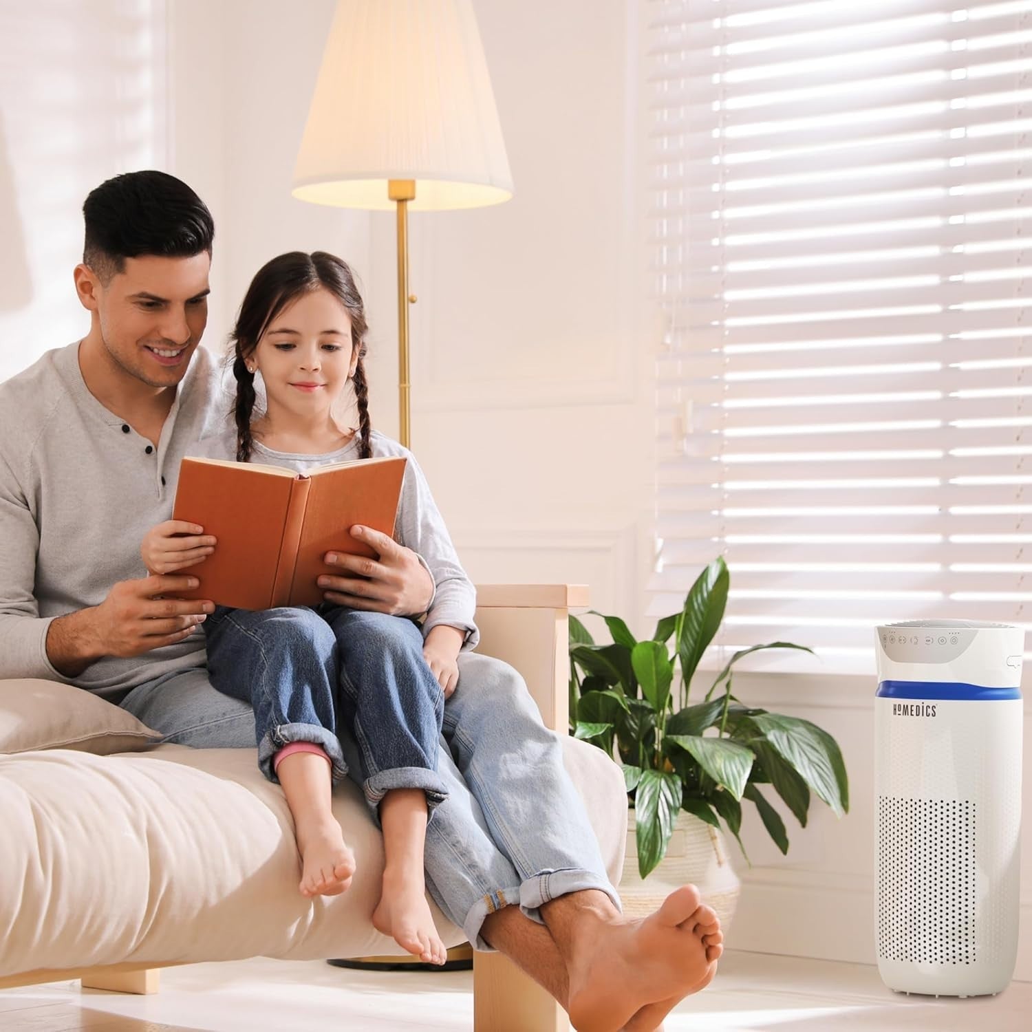 5-in-1 HEPA Tower Air Purifier UV-C Ionizer Quiet Medium Room