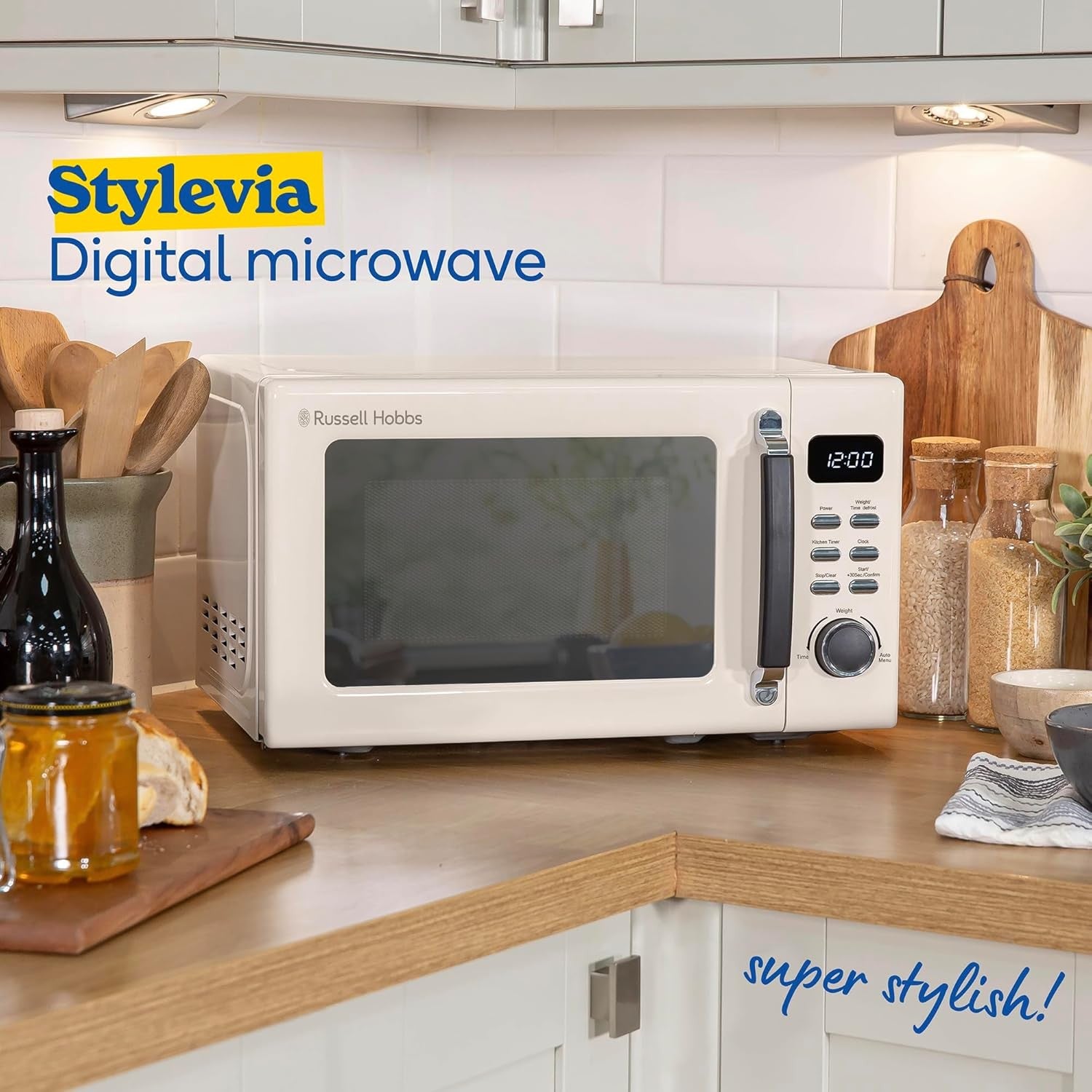 Russell Hobbs 20L 800W Digital Microwave 8 Auto Cook Cream Mirror Finish