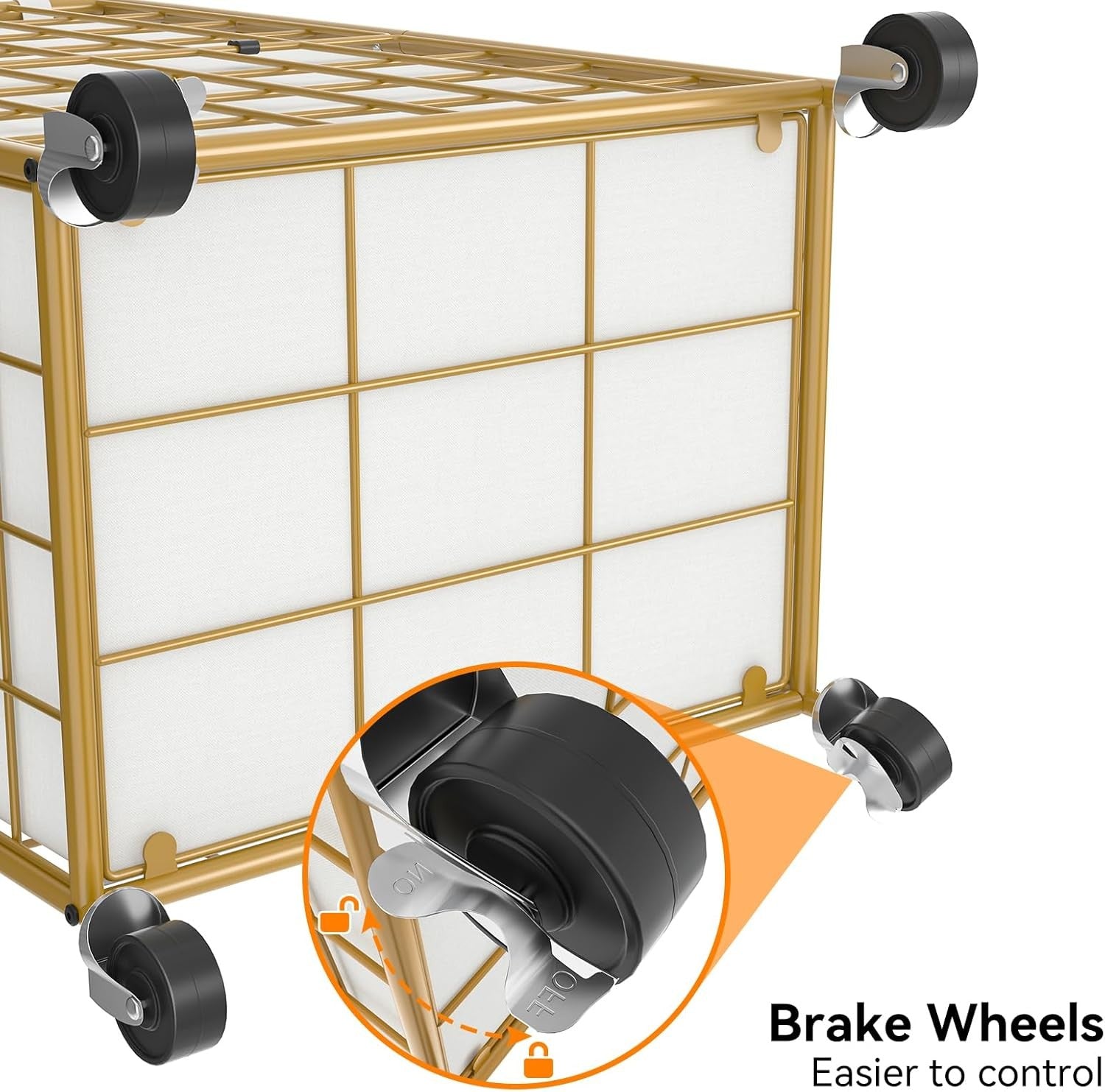 100L Rolling Laundry Hamper with Wheels Gold Metal Frame Removable Bag