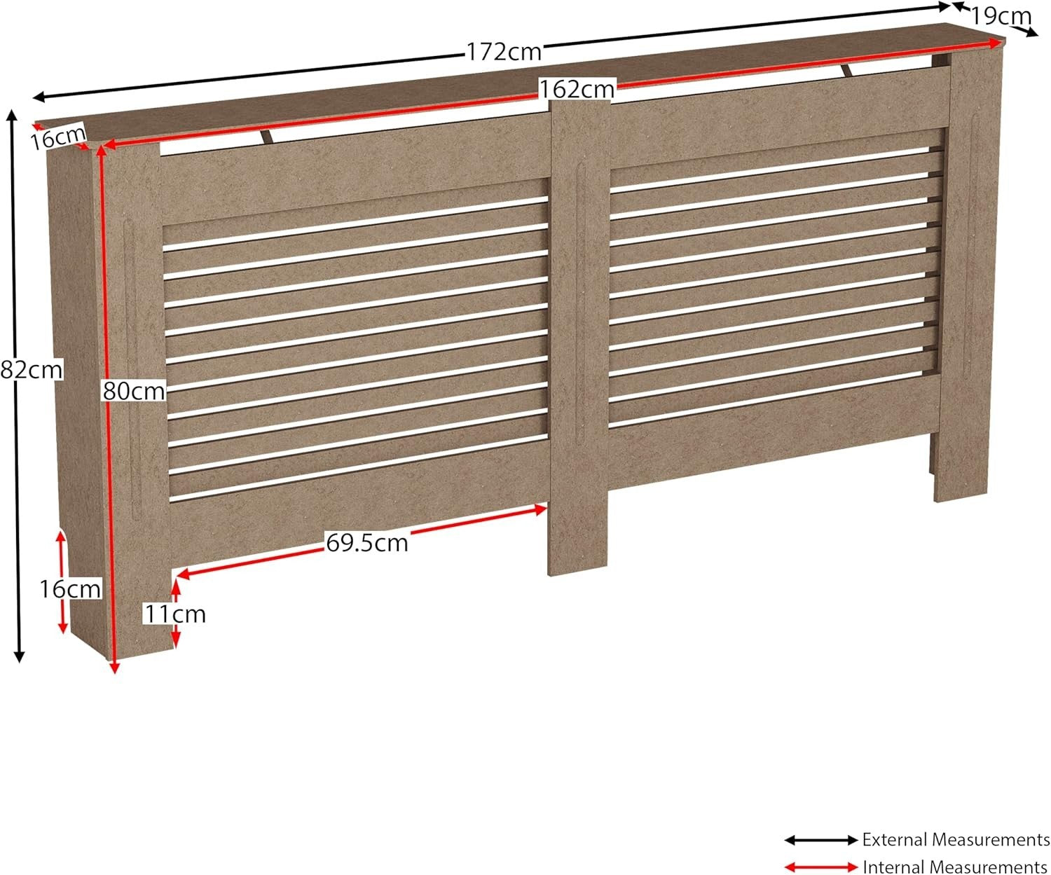 Extra Large Unfinished Radiator Cover MDF Modern Slatted Grill Customisable