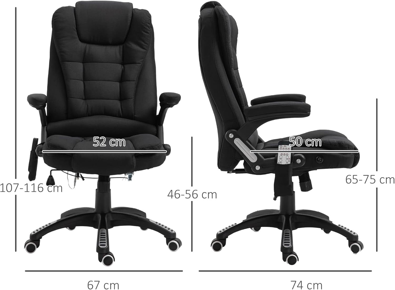 Heated Massage Office Chair 6 Point High Back Recliner Black