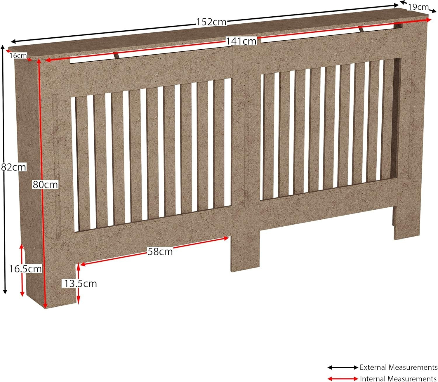 Large Unfinished Radiator Cover Cabinet | Modern MDF Slatted Heating Unit