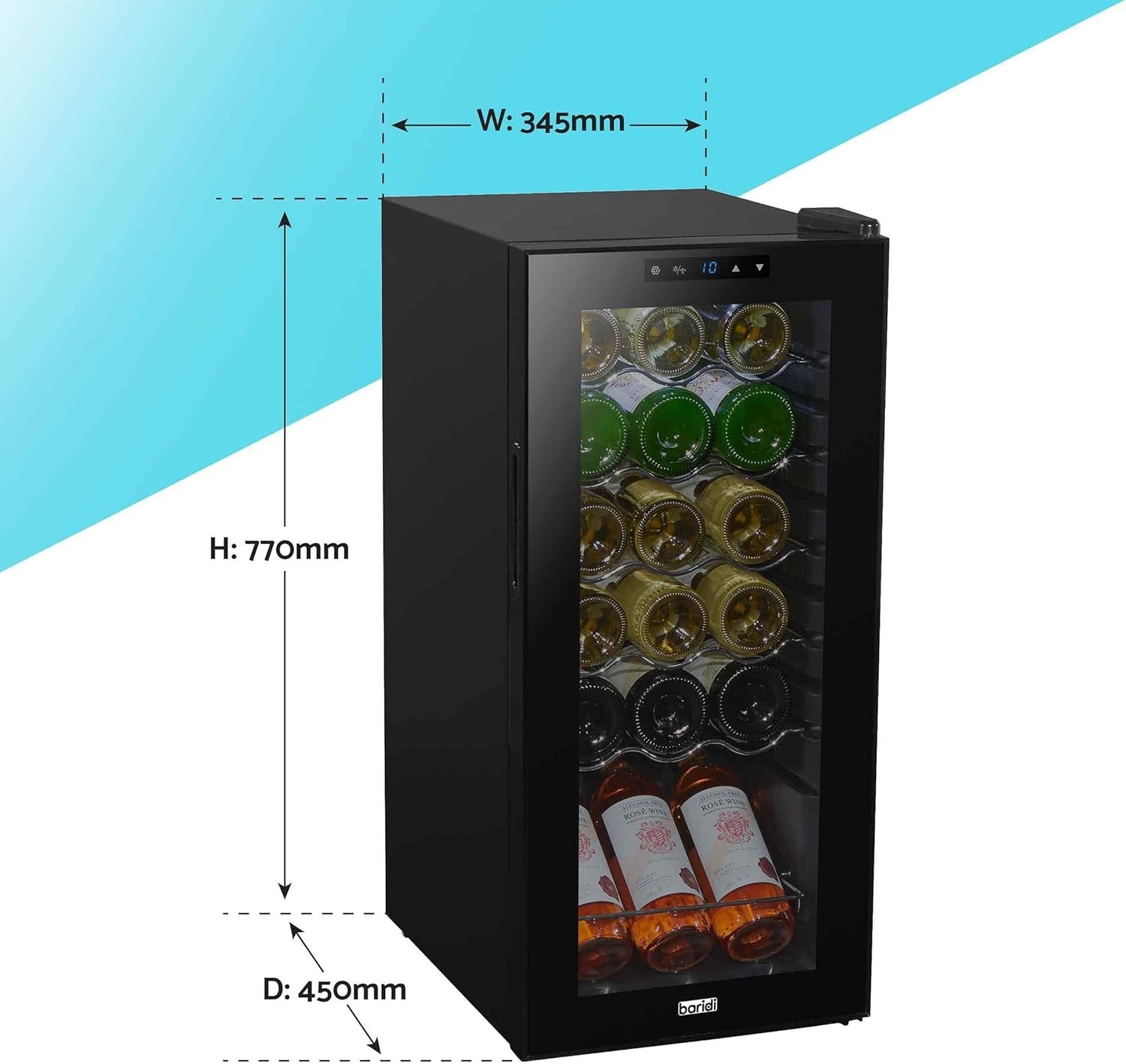 18 Bottle Wine Cooler Fridge Digital Touch Control LED Quiet Freestanding