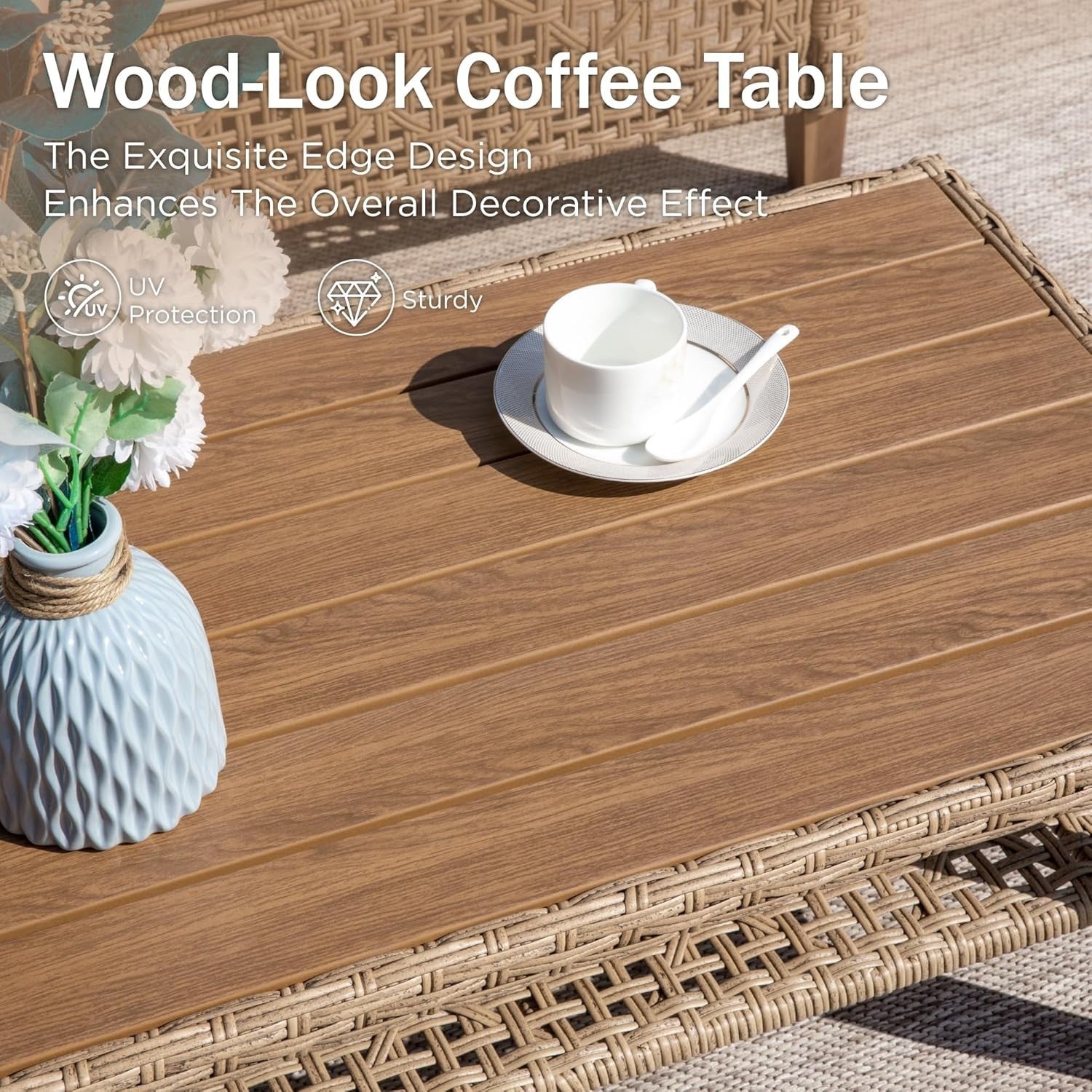 L-Shaped Rattan Garden Sofa Set Outdoor Patio Sectional with Coffee Table