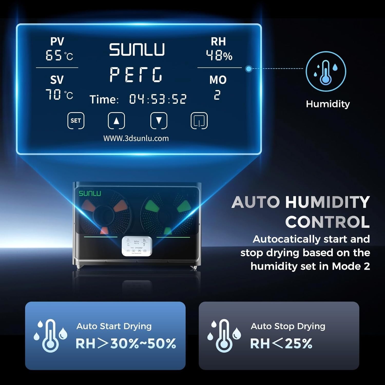 4 Spool Filament Dryer Box Auto Humidity 350W Fast Heat Storage