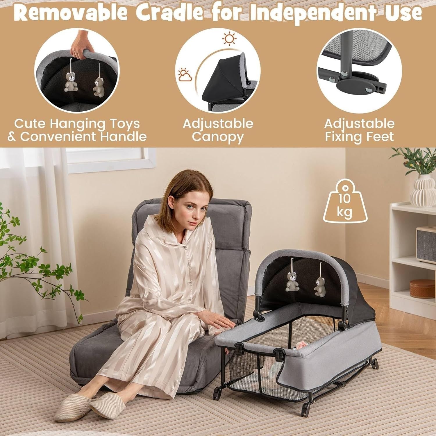 5in1 Baby Travel Cot Foldable Crib with Mattress, Changer & Storage Black