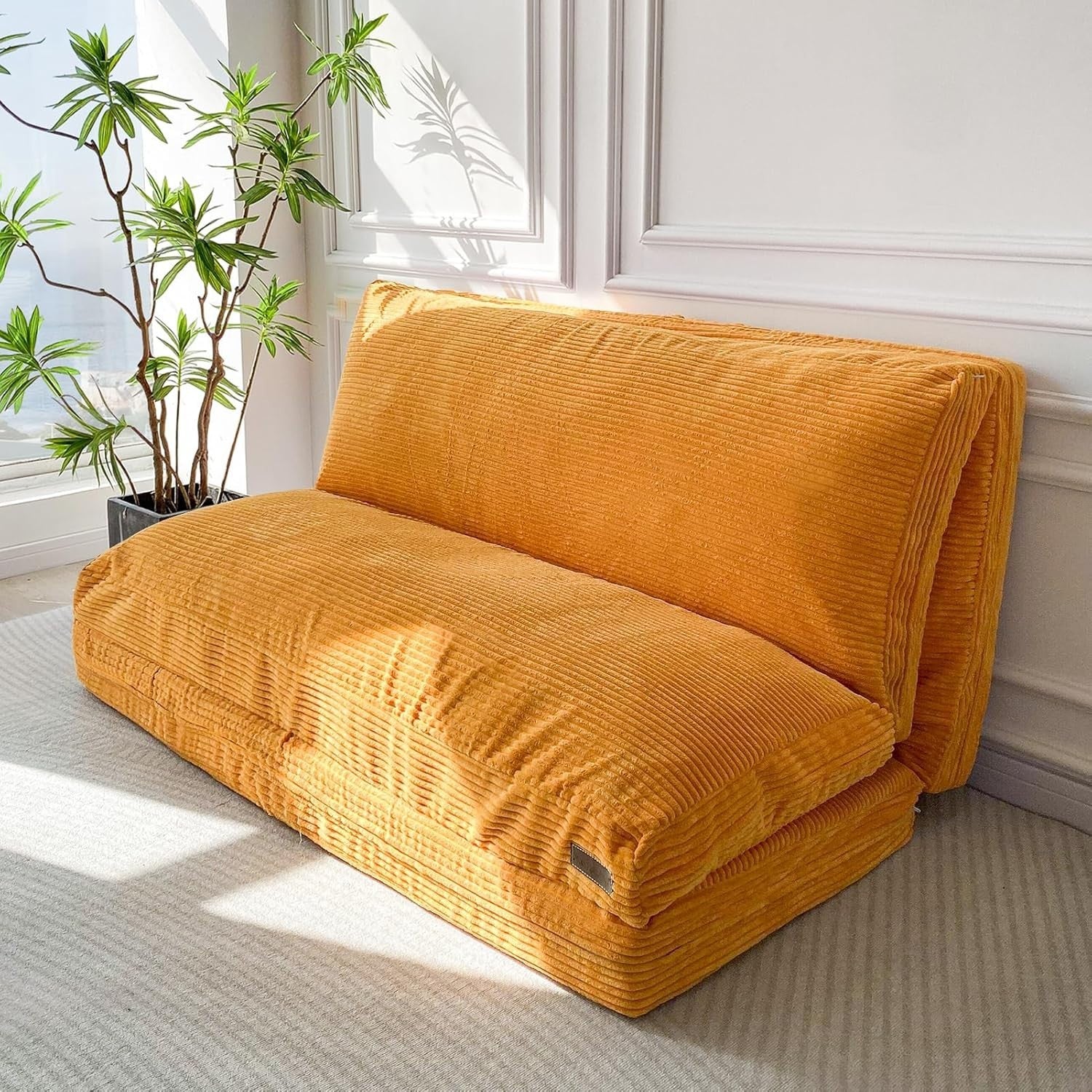 Orange 4 Fold Floor Sofa Bed Chair Washable Corduroy Lounger 75x240cm