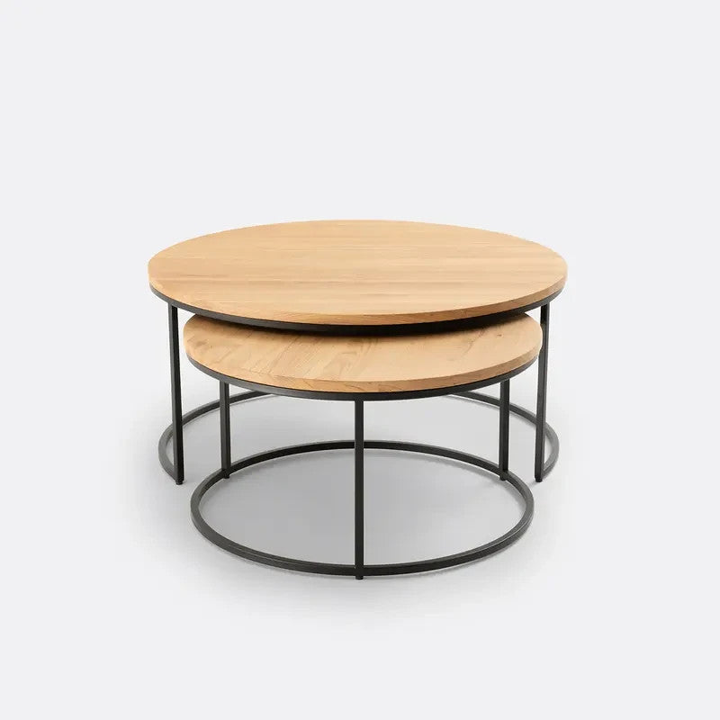 Round Oak Nesting Coffee Tables Set of 2 | Modern Living Room Furniture