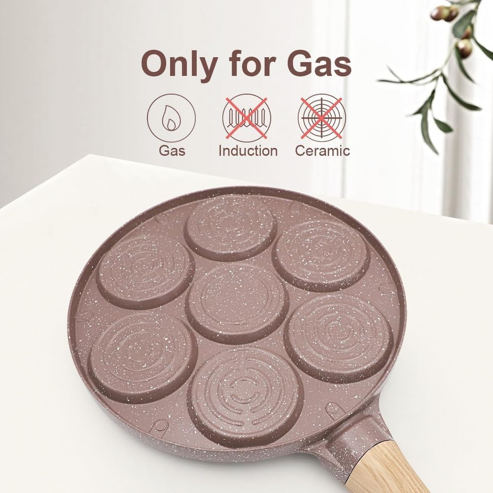 7-Hole Mini Pancake Pan Non-Stick Ceramic Kids Crepe Mold with Detachable Handle