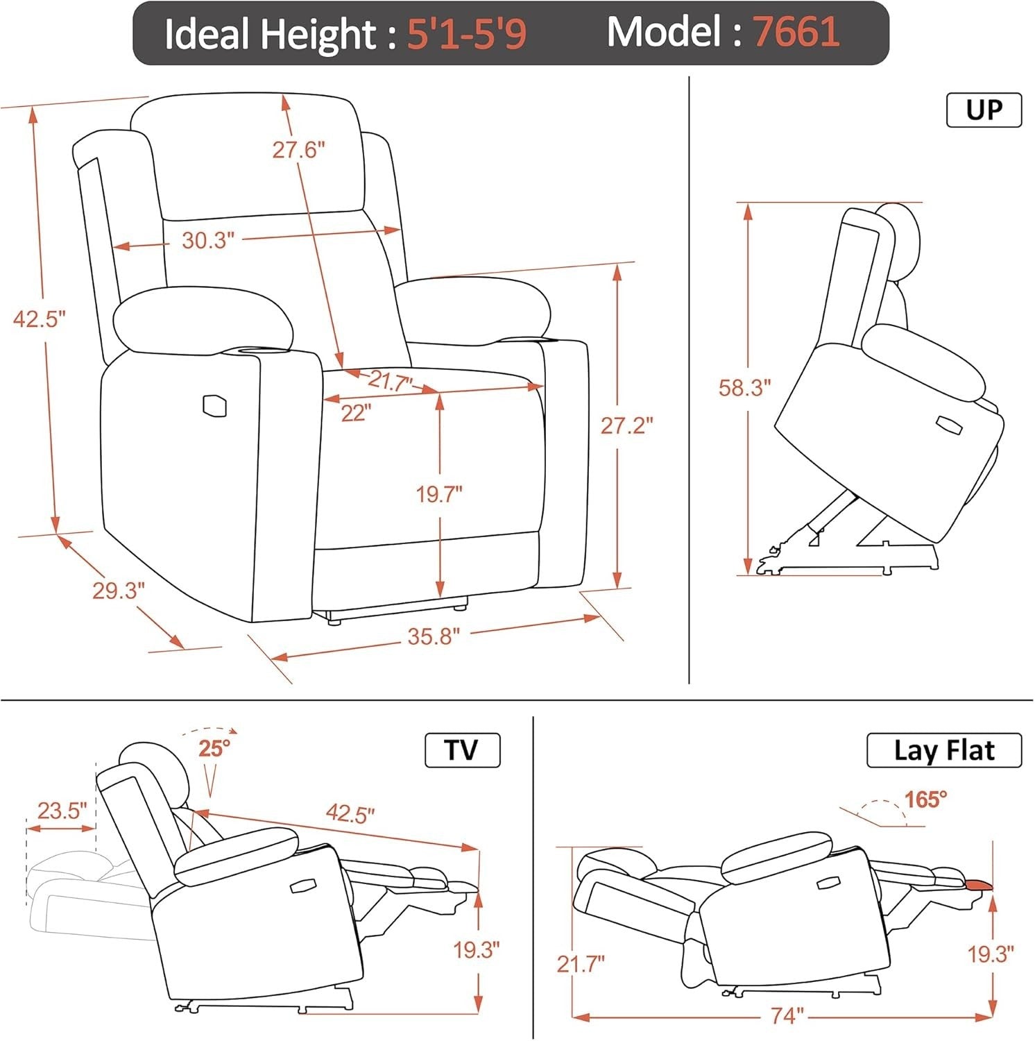 3 Motor Lift Recliner Chair Elderly Riser Heat Massage Adjustable Headrest Small