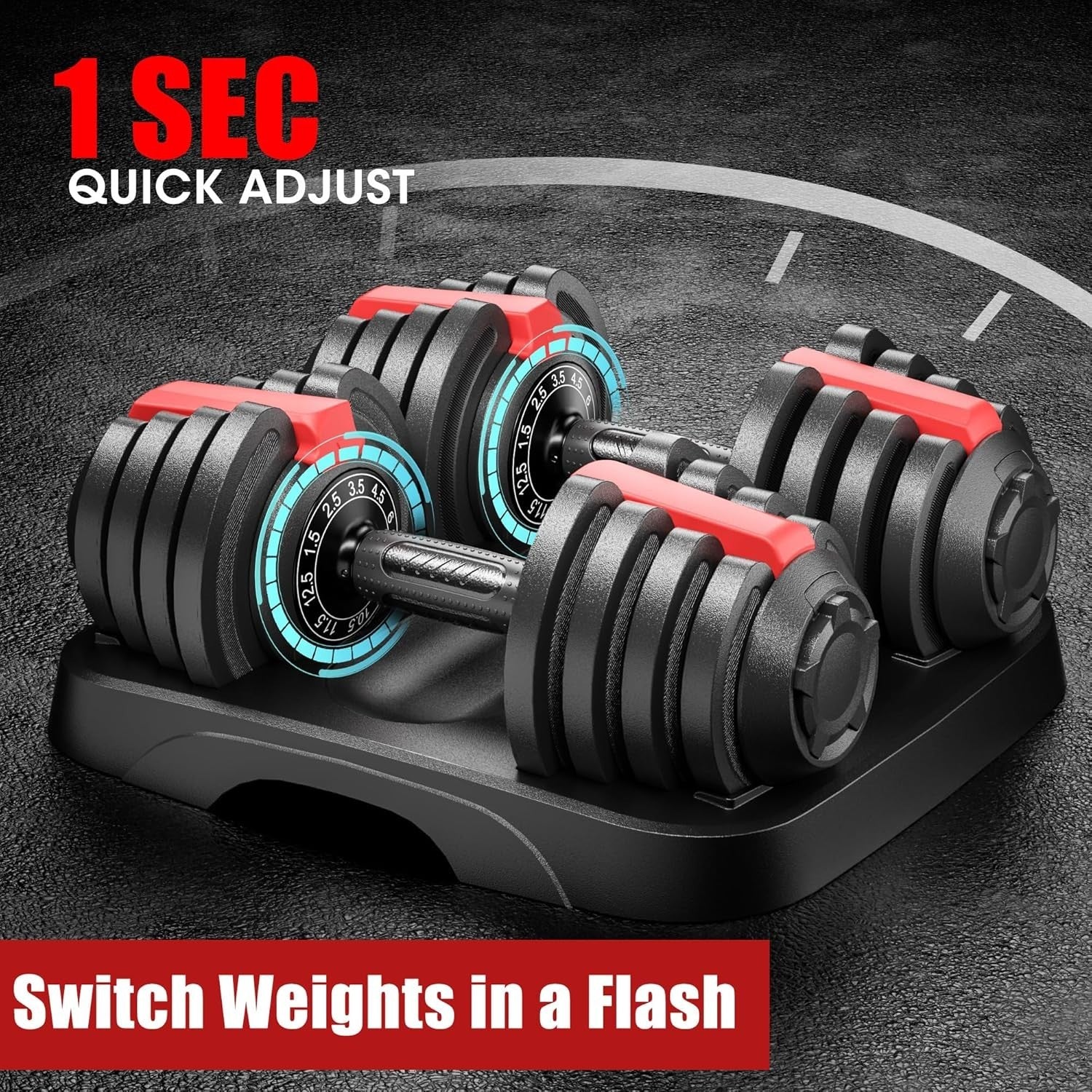 12.5kg Adjustable Dumbbell Set Pair 5-in-1 Quick Dial Non-Slip Home Gym