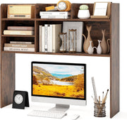 6-Shelf Desktop Bookshelf Hutch Storage Organizer Rustic Brown Monitor Shelf