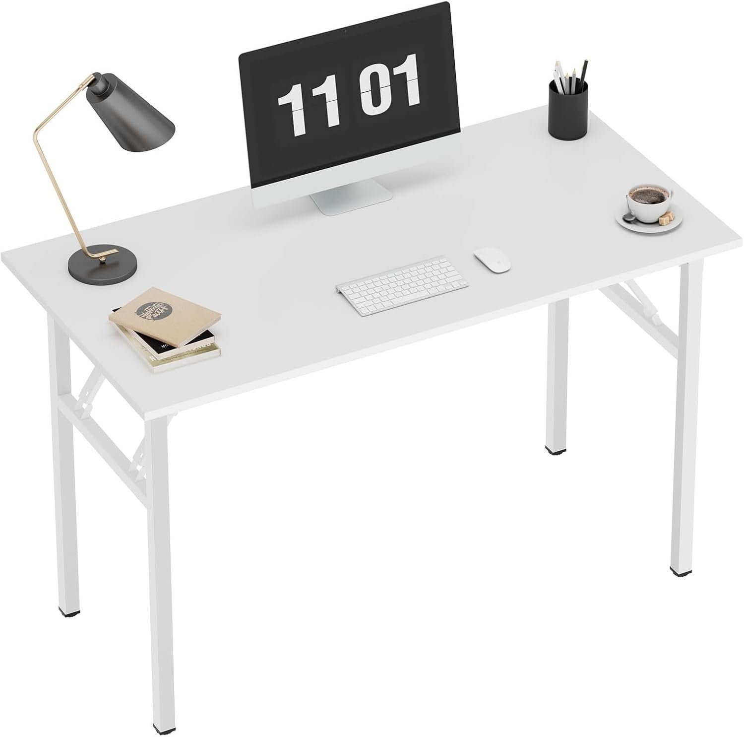 White Folding Desk 100x60cm Compact No Assembly Study Table Workstation