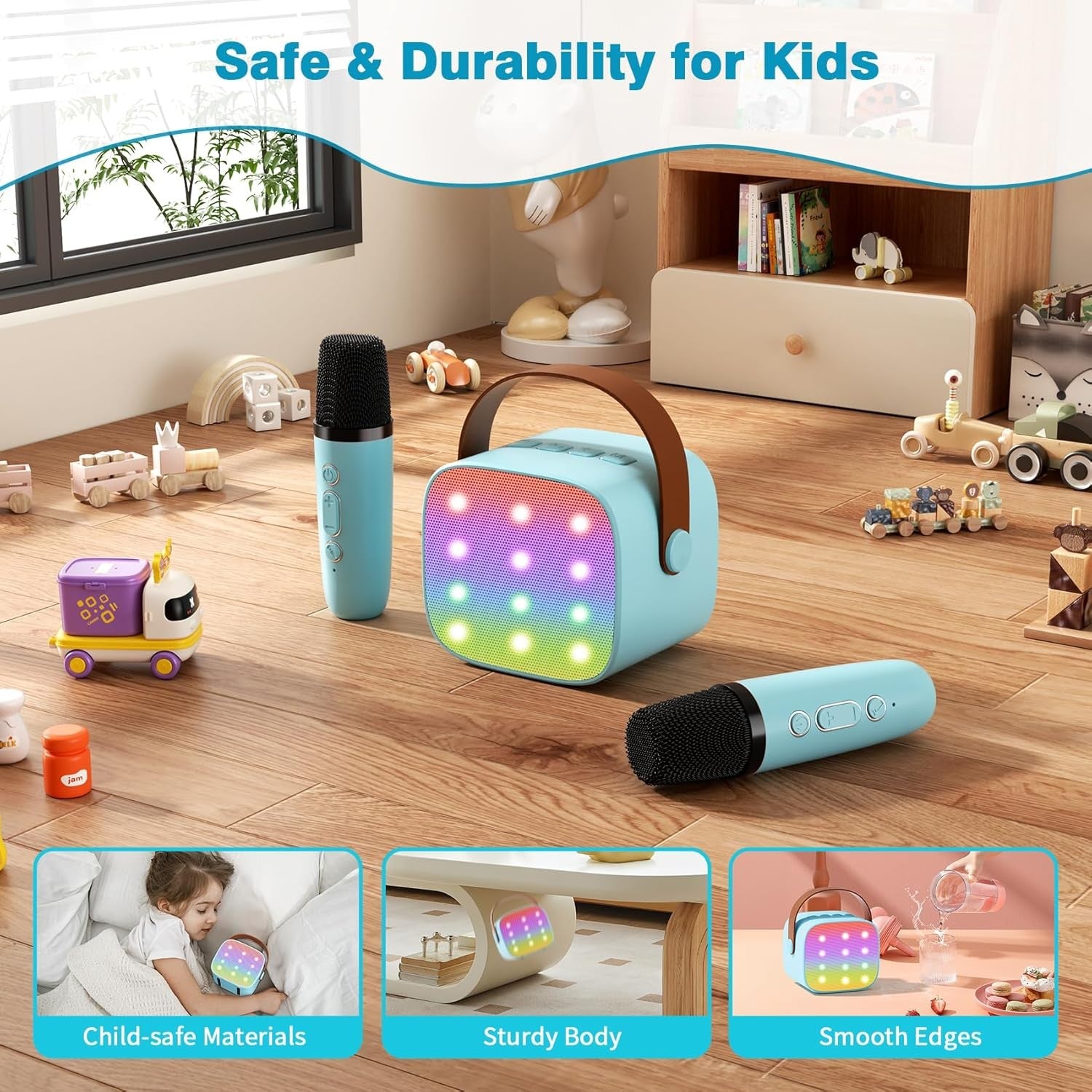 Mini Karaoke Machine with 2 Wireless Kids Bluetooth