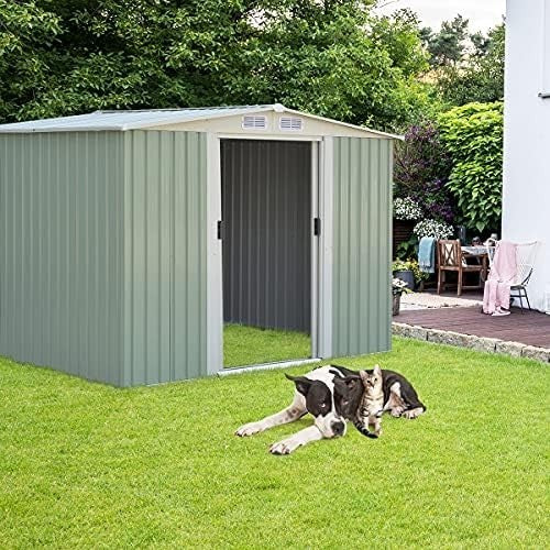 Metal Garden Shed 8x6ft Outdoor Storage House with Lockable Doors & Vents