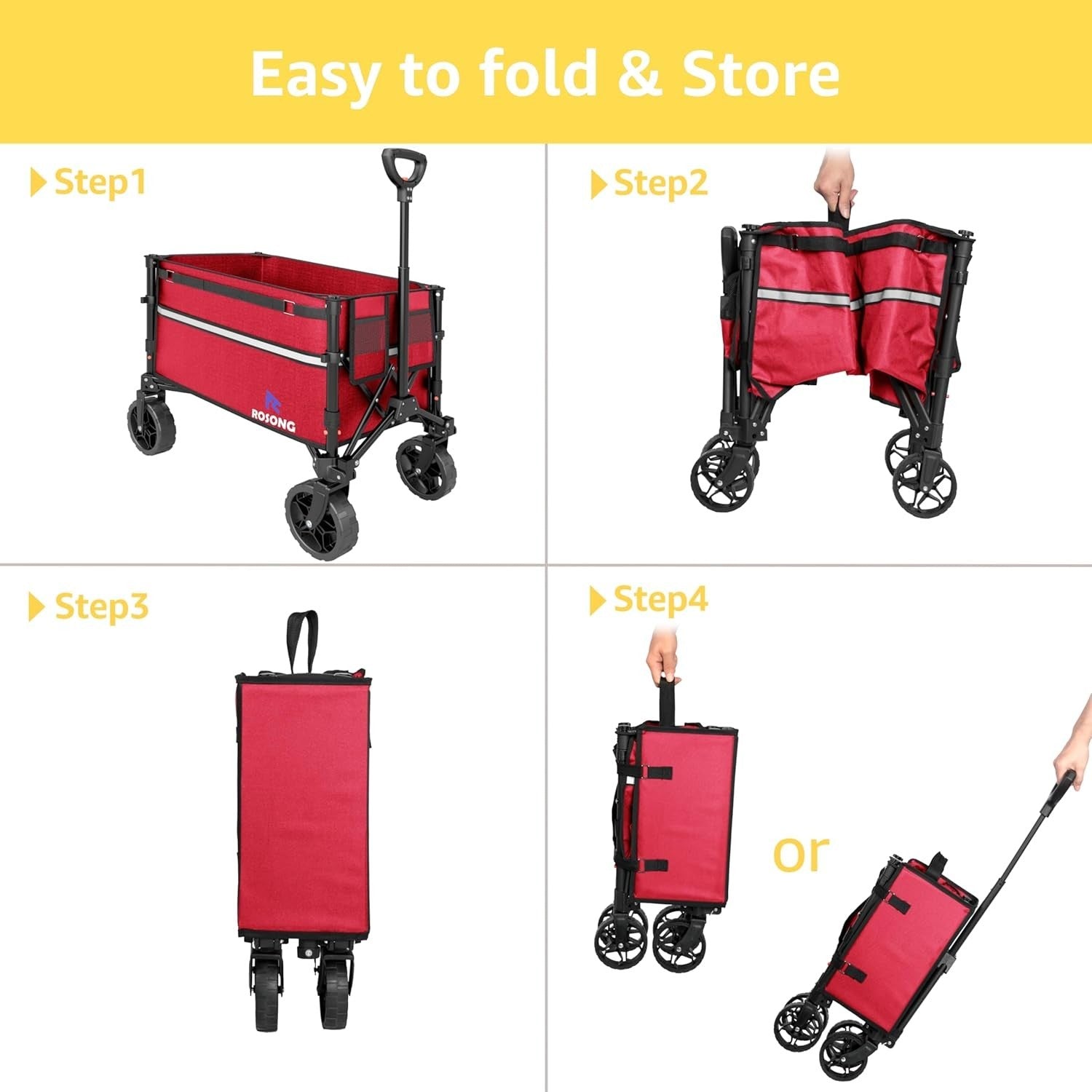 Heavy Duty Foldable Wagon Cart Collapsible Utility Trolley Wheels Burgundy