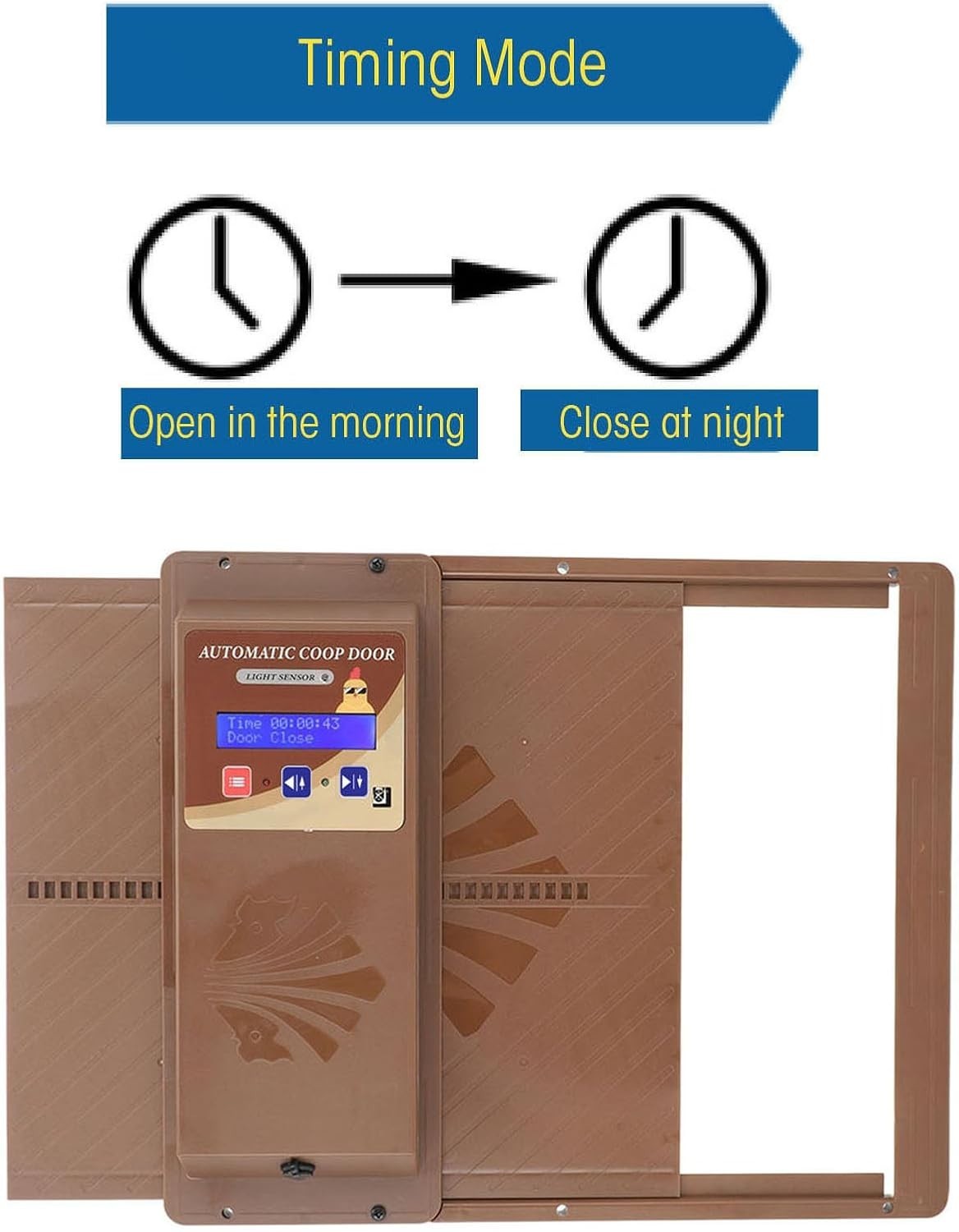 Automatic Chicken Coop Door Opener Timer Light Sensor Brown