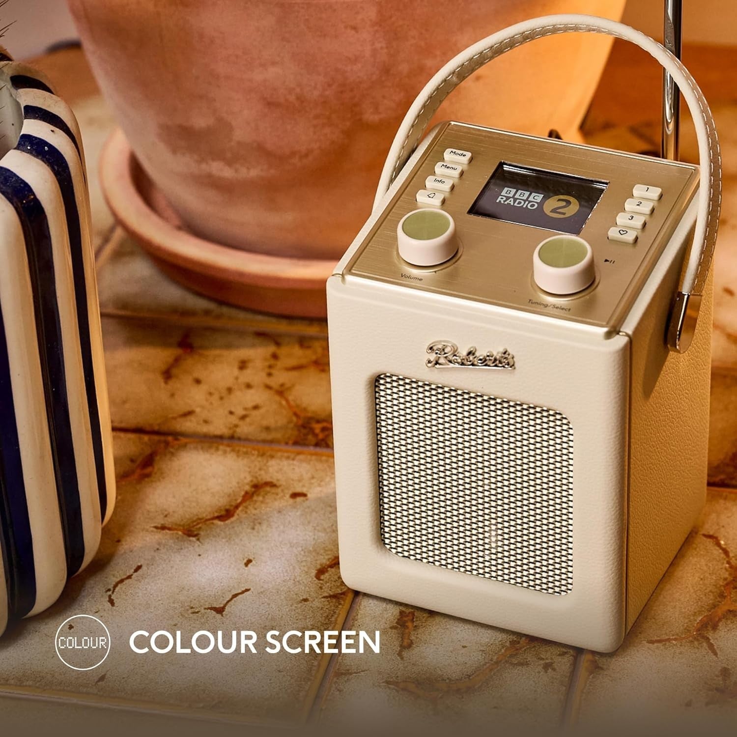 Portable DAB+/FM Radio with Bluetooth, Dual Alarms & Retro Sound – Pastel Cream