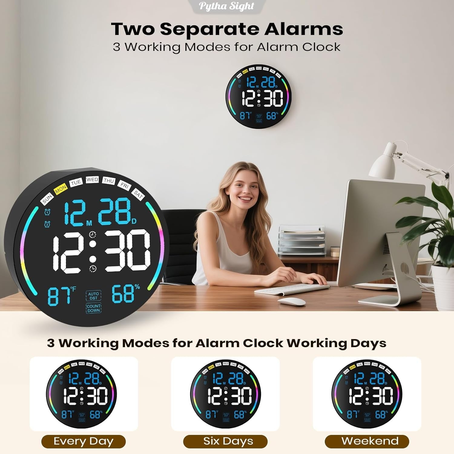 Ice Blue Large Digital Wall Clock LED Countdown Timer Remote Temp Humidity