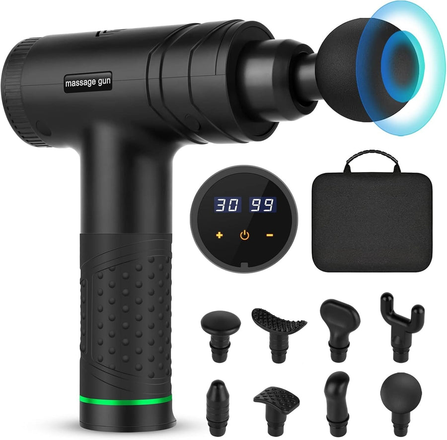 Deep Tissue Massage Gun 30 Speeds Percussion Muscle Massager 8 Heads LCD