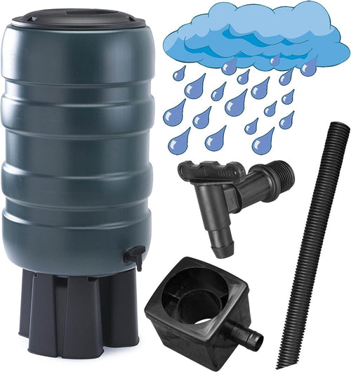 150L Slimline Green Garden Water Butt Set with Stand, Tap & Filler Kit