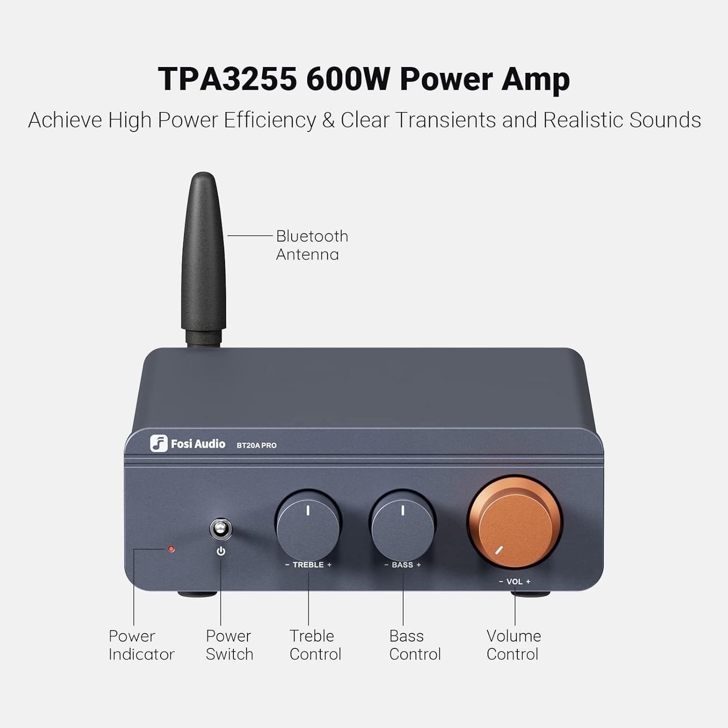 Black 2x300W Bluetooth 5.0 Stereo Amplifier – Mini Hi-Fi Class D