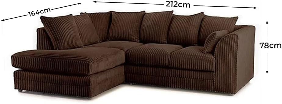 Jumbo Cord L Shape Corner Sofa LH – Comfy 4 Seater Chocolate Brown Couch