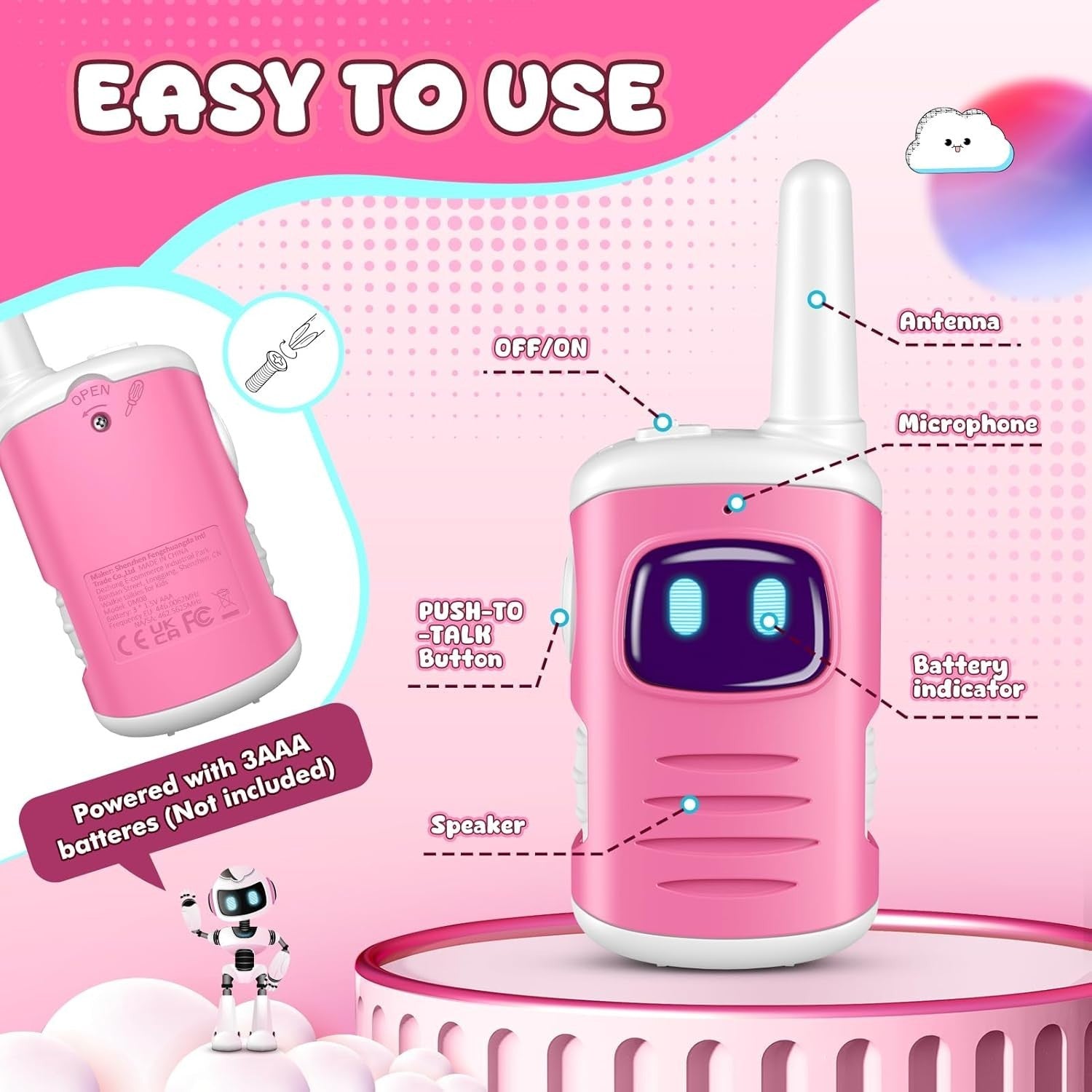 Kids Walkie Talkies White Pink Outdoor Toy Radios Girls Birthday Gift