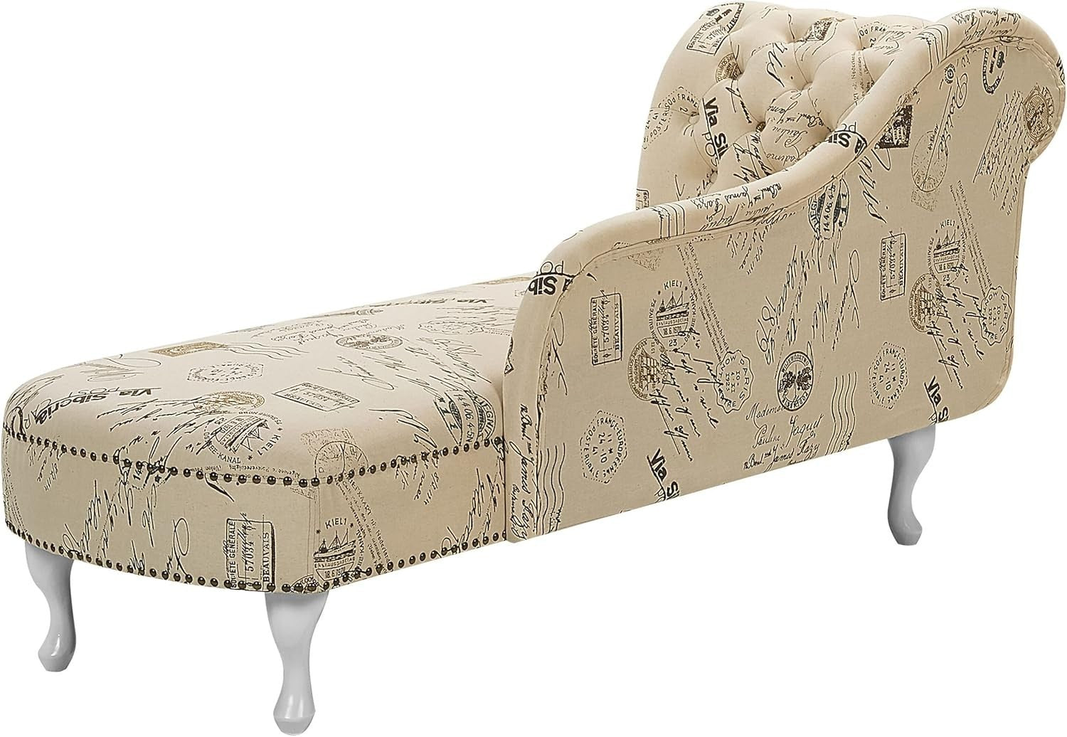 Vintage Left Hand Chaise Lounge Stamp Print Sofa Tufted Back Ergonomic Seat